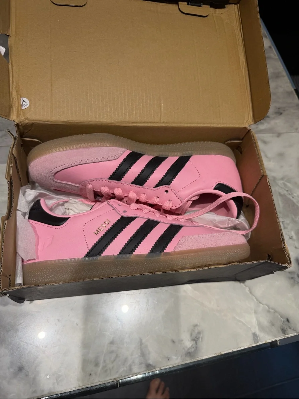 adidas Kids Pink Sneakers with Black Stripes - Messi Style boys and girls 4